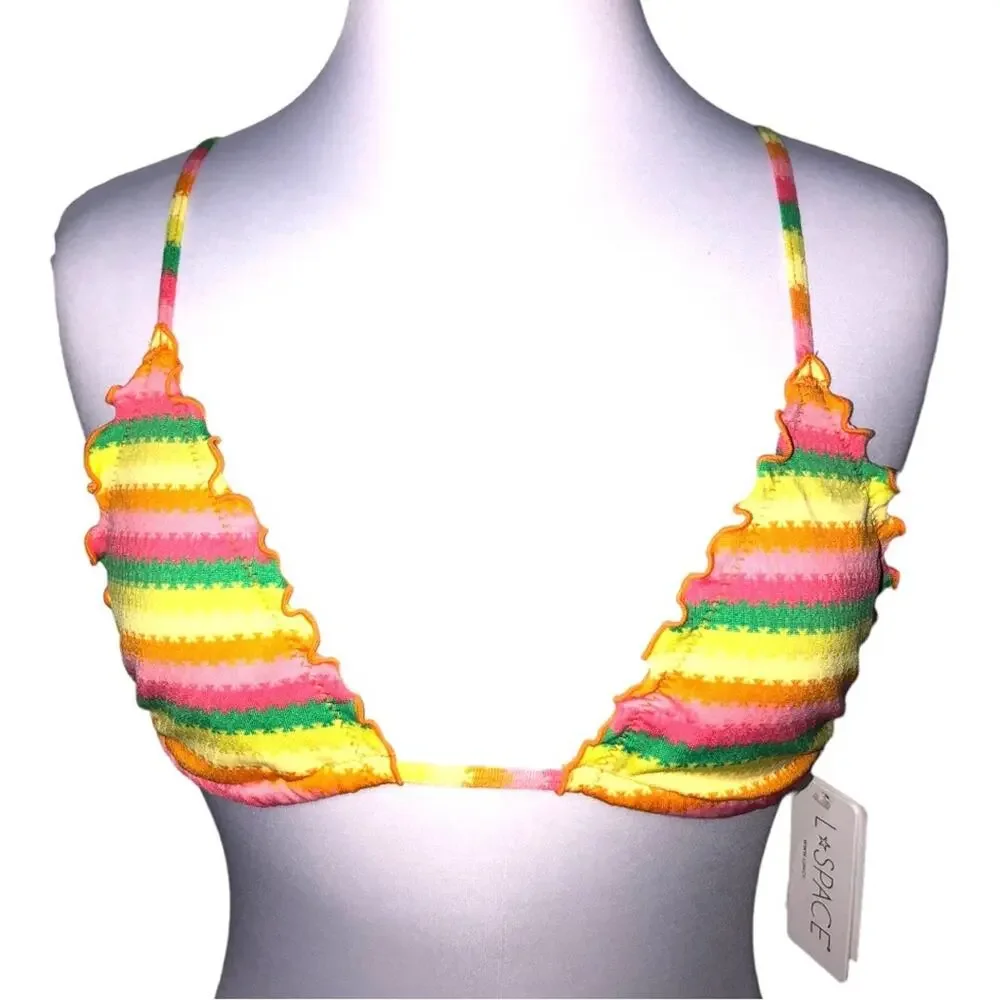 L*Space Maggie Triangle Bikini Top Under the Sun Stripe Small NWT